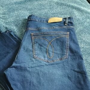 Calvin Klein Jeans Dark Blue Denim with Tan Leather Patch